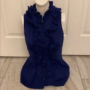 Ruffled Blouse Navy Blue, Eci NY, size M
